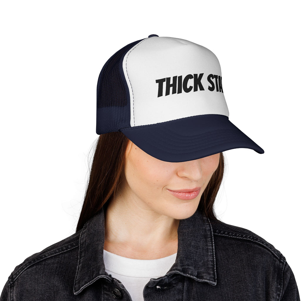 Thick Star Trucker Hat — Retro Bold Script Mesh Cap
