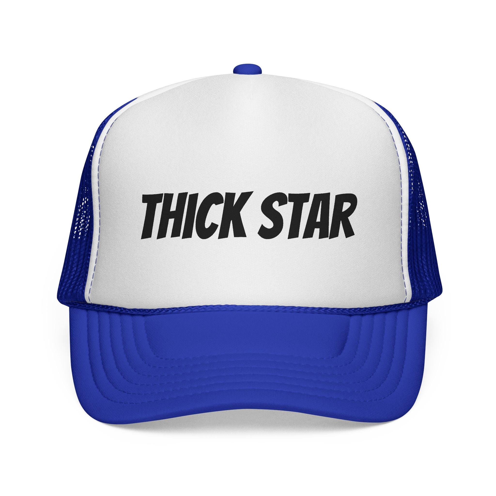 Thick Star Trucker Hat — Retro Bold Script Mesh Cap