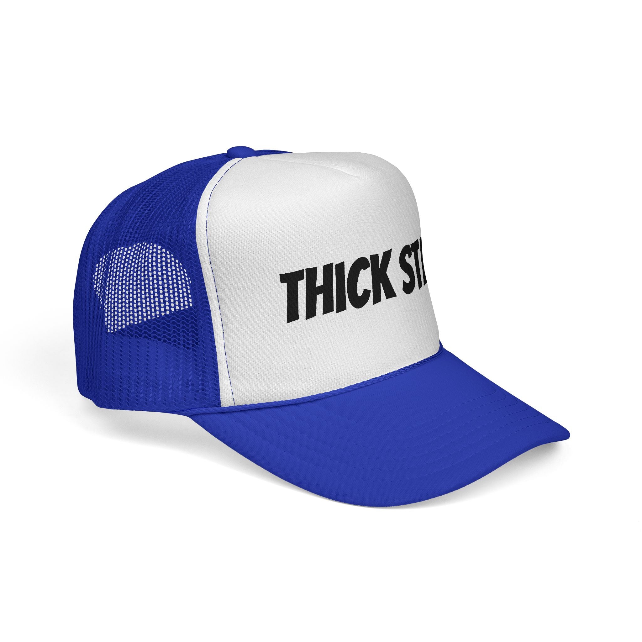 Thick Star Trucker Hat — Retro Bold Script Mesh Cap