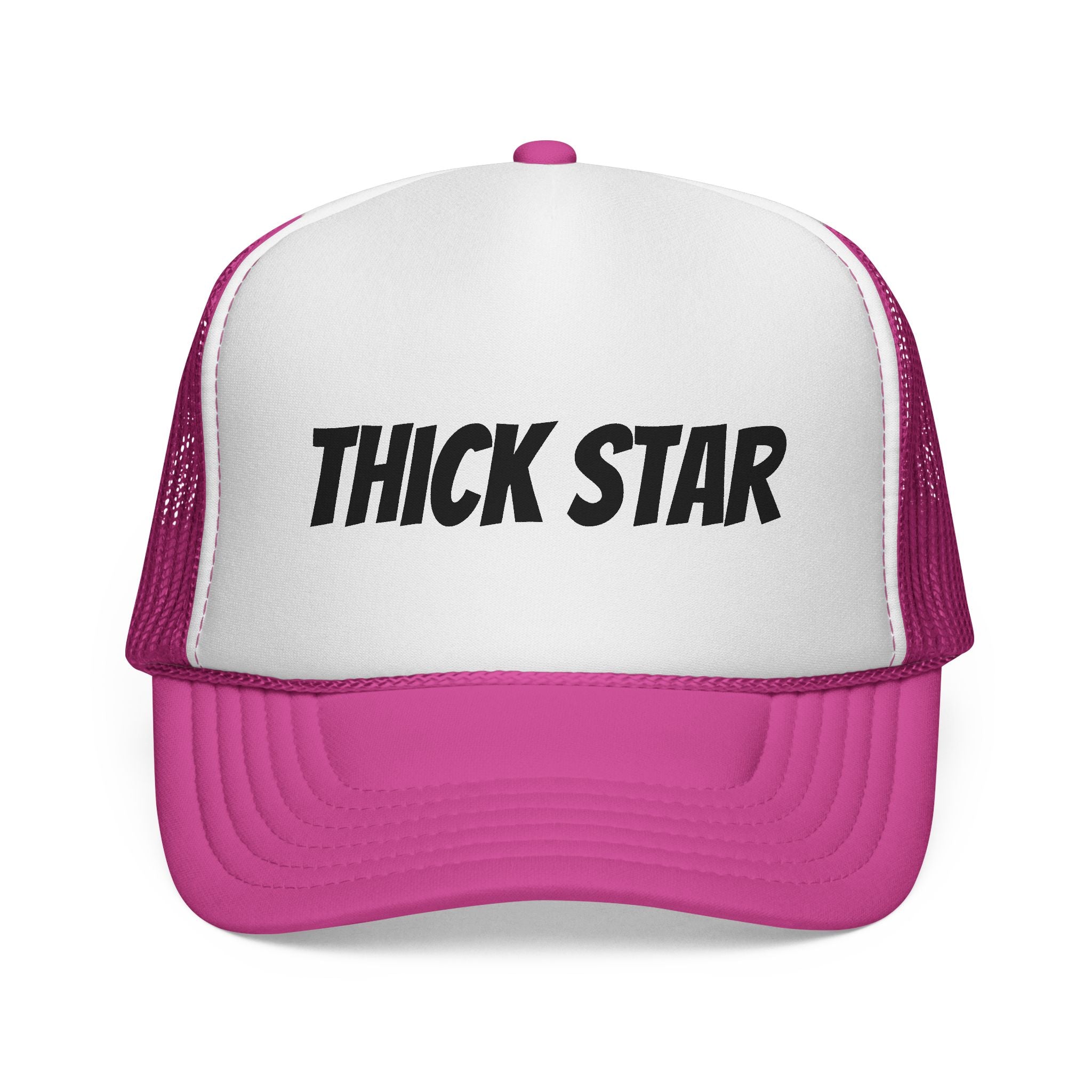 Thick Star Trucker Hat — Retro Bold Script Mesh Cap