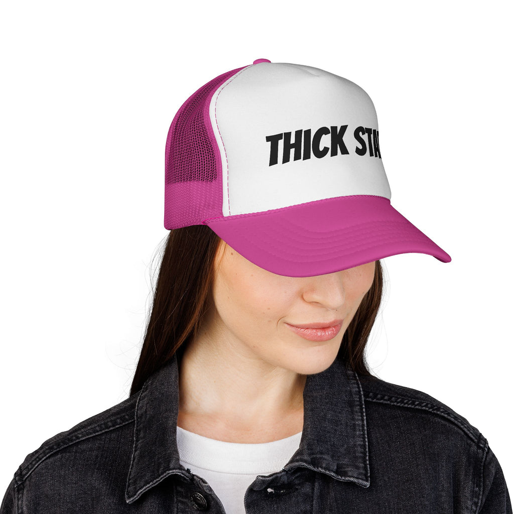 Thick Star Trucker Hat — Retro Bold Script Mesh Cap