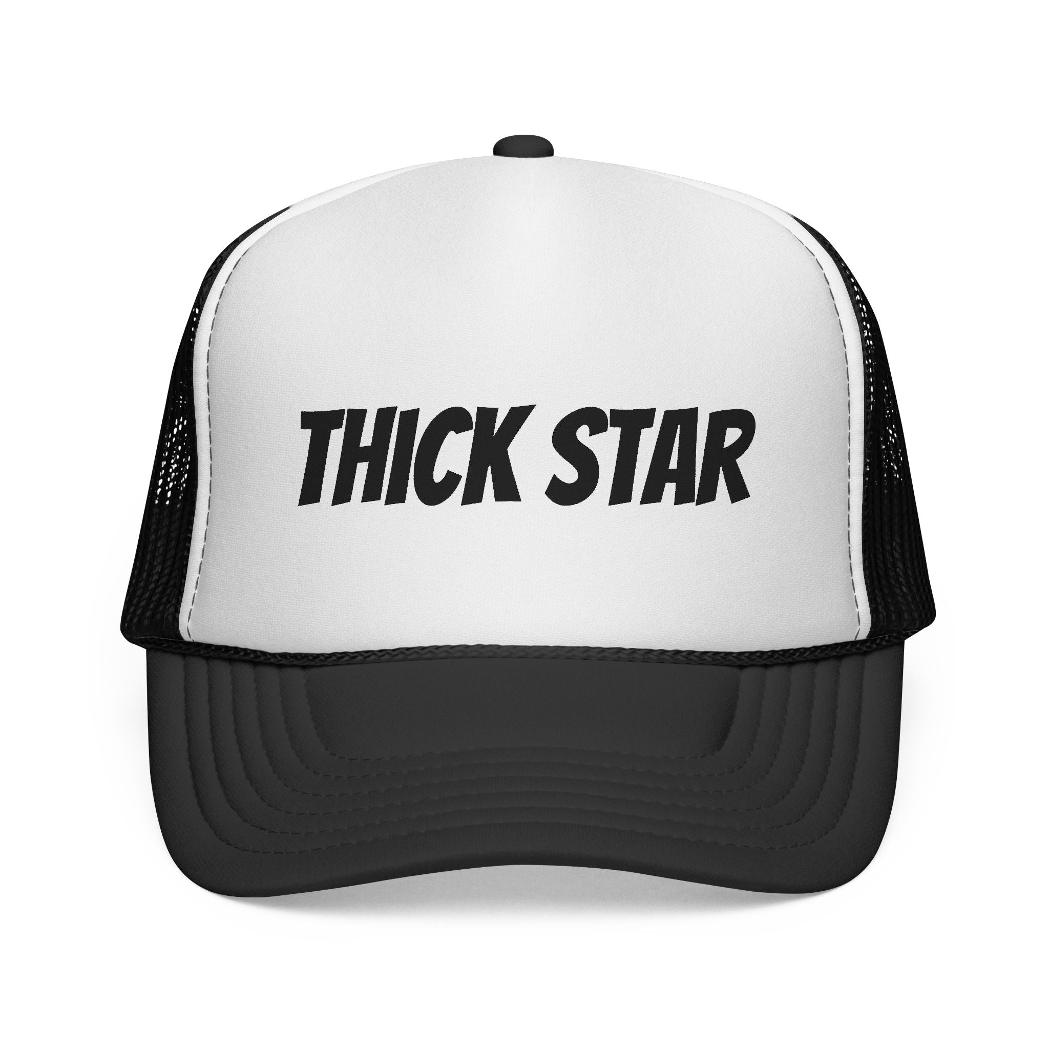 Thick Star Trucker Hat — Retro Bold Script Mesh Cap