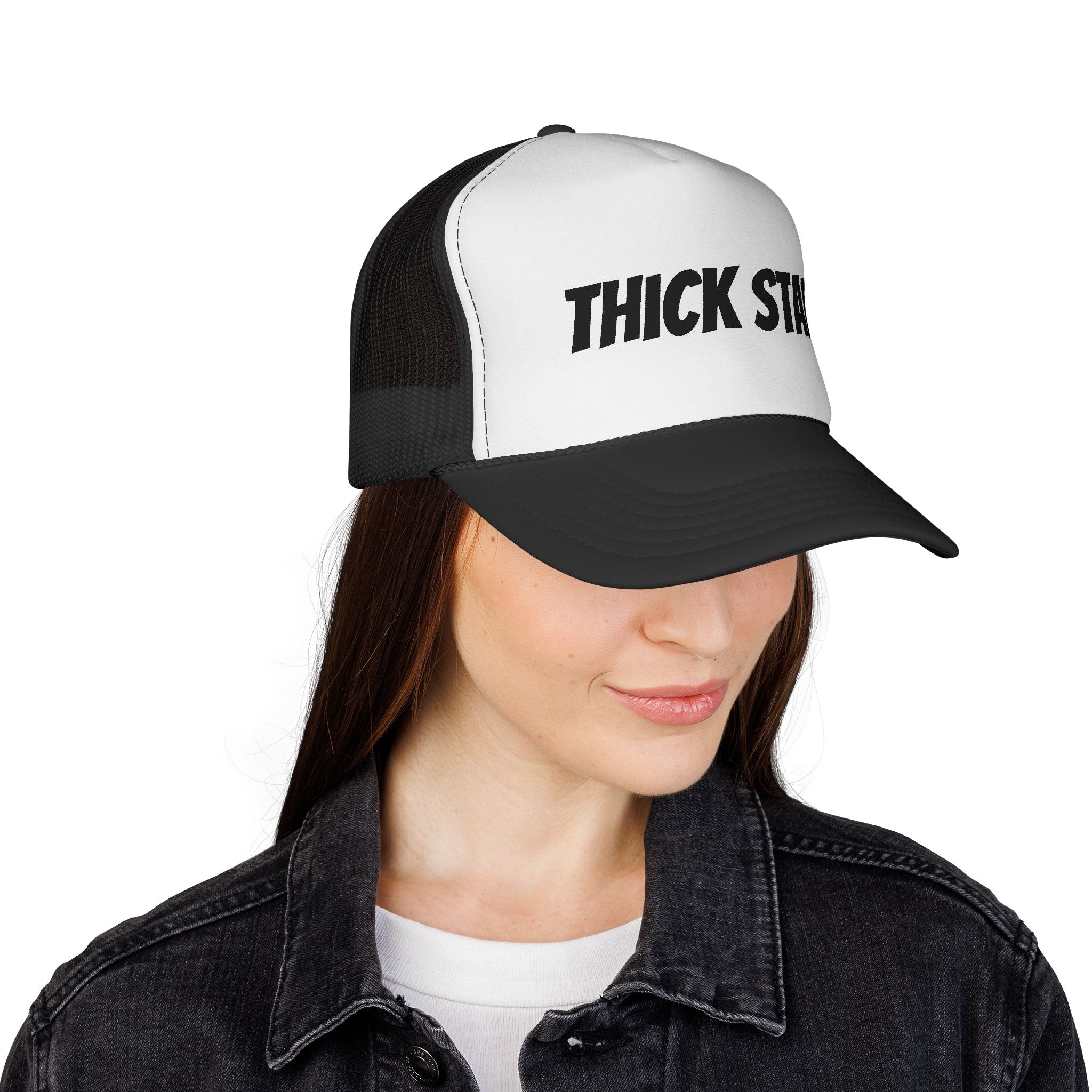 Thick Star Trucker Hat — Retro Bold Script Mesh Cap